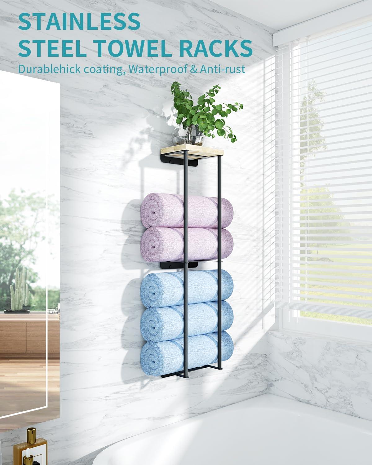 Toallero de pared para toallas enrolladas, almacenamiento de toallas de baño de - VIRTUAL MUEBLES