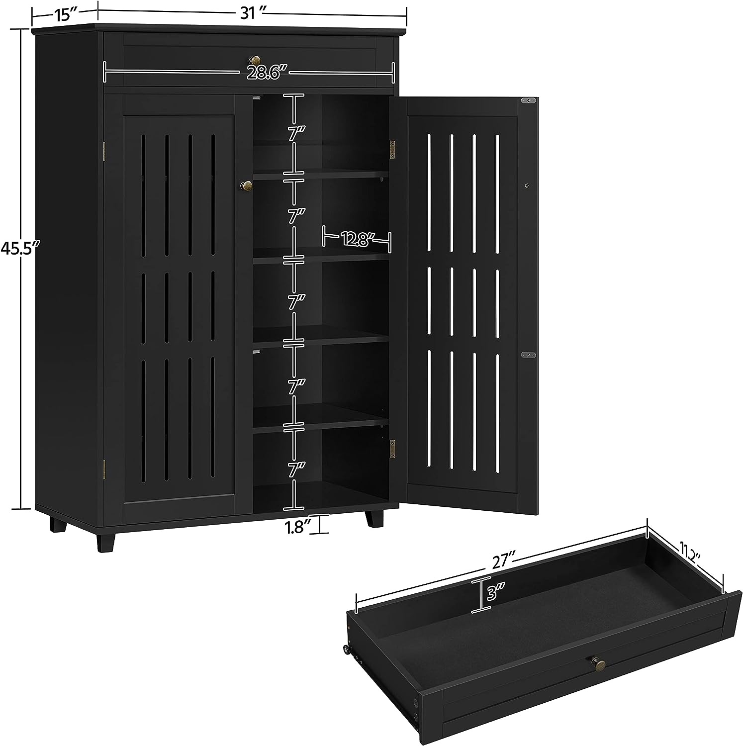 Gabinete de almacenamiento de piso, organizador de madera con cajón, 2 puertas
