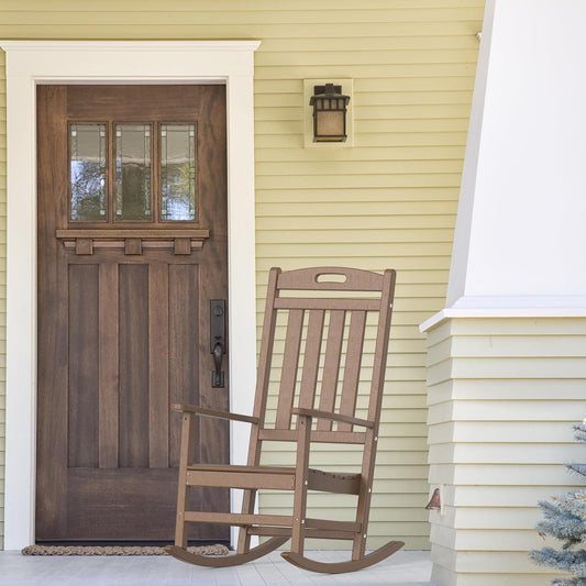 Mecedoras para exteriores, silla mecedora de madera de polietileno con respaldo