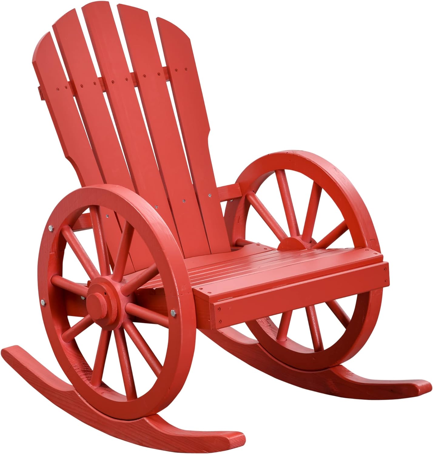  Outsunny Mecedora de madera, silla mecedora Adirondack con  diseño de listones y respaldo de gran tamaño, mecedora para exteriores con  reposabrazos de rueda de vagón para porche, piscina y jardín, teca 