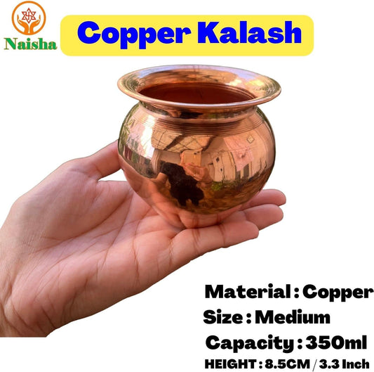 Kalash indio 100% cobre, Lota para decoración de templos de boda Puja, 11.8 fl