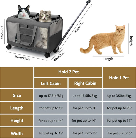 Transportador para gatos para 2 gatos o 1 perro pequeño, negro