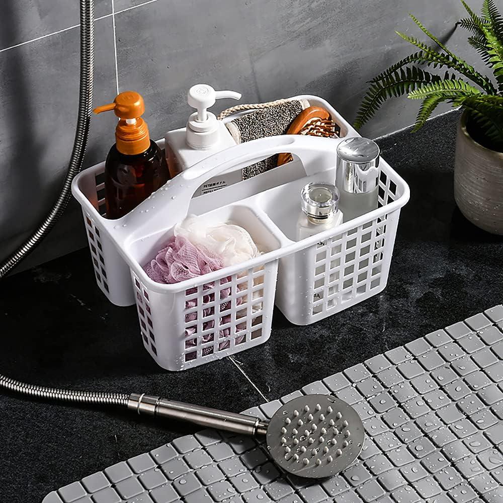 Haundry Cesta de ducha de plástico con 3 compartimentos, organizador  portátil de almacenamiento de suministros de limpieza dividido con asa  (rosa)
