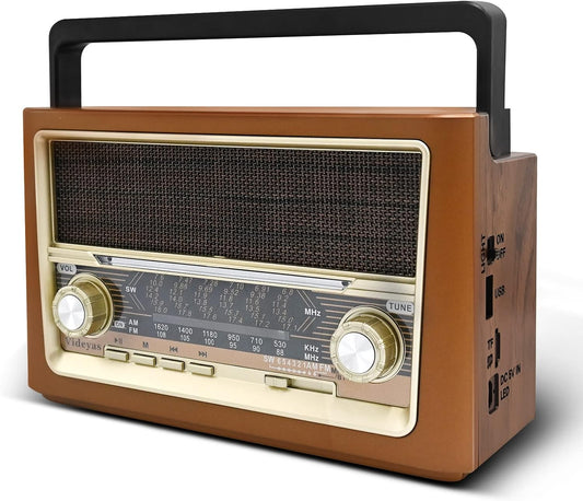 Radio retro AM FM, radio portátil vintage de onda corta con altavoz Bluetooth,