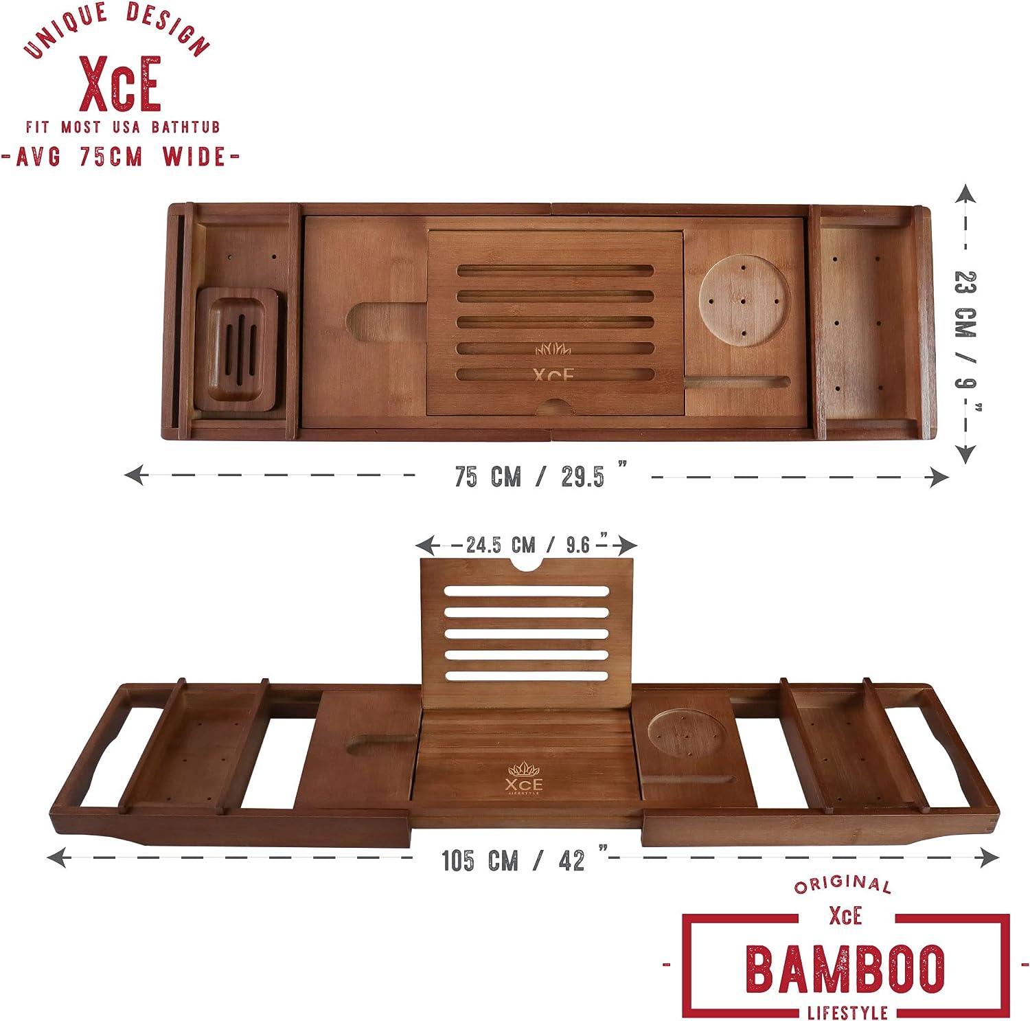 Bandeja extensible para bañera a 41.3in con soporte de libro de bambú y bandeja - VIRTUAL MUEBLES