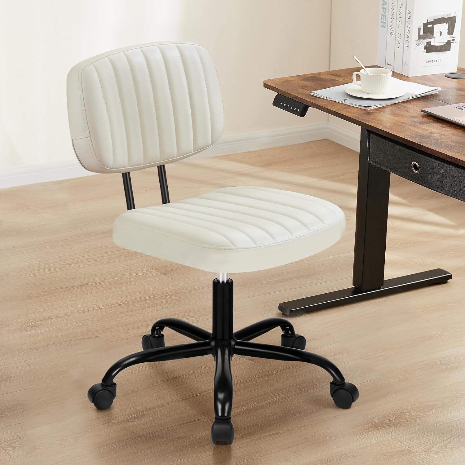 Sweetcrispy Silla de oficina sin ruedas, silla de escritorio sin brazos,  sin ruedas, silla de oficina con patas cruzadas, sillas de escritorio