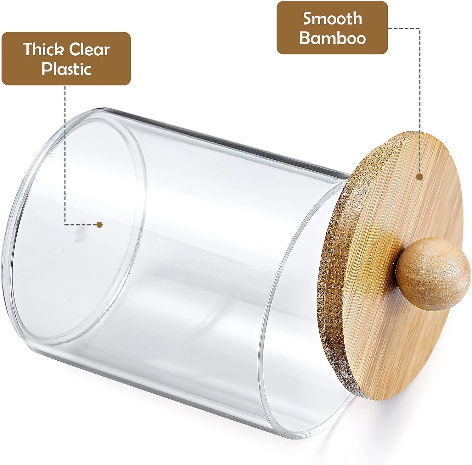 Paquete de 4 dispensadores Qtip con tapas de bambú, recipientes de plástico