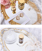 Bandeja decorativa de tocador de baño, bandeja de espejo blanco y dorado para