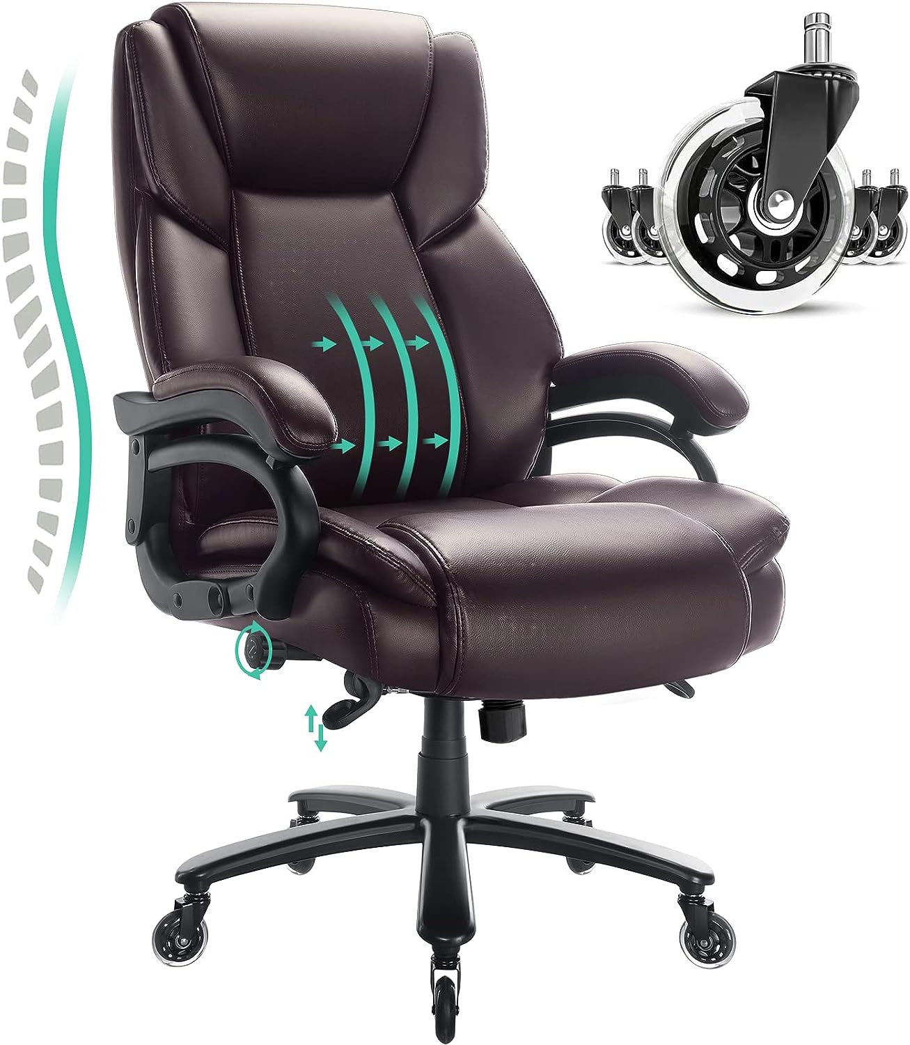 Silla de oficina grande y alta de 500 libras, silla de escritorio ejecutiva  ergonómica, silla giratoria con brazos ajustables, respaldo de malla