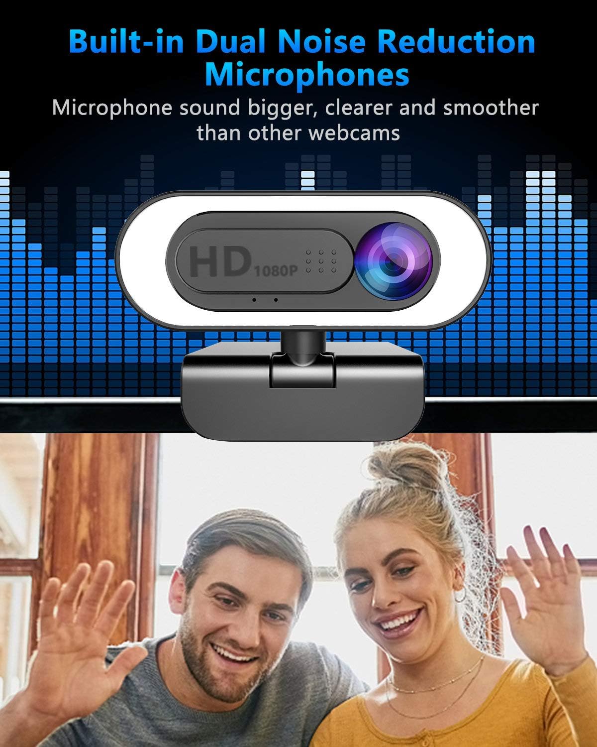 Cámara web de transmisión con anillo de micrófono Light-HD 1080P Face Web Cam