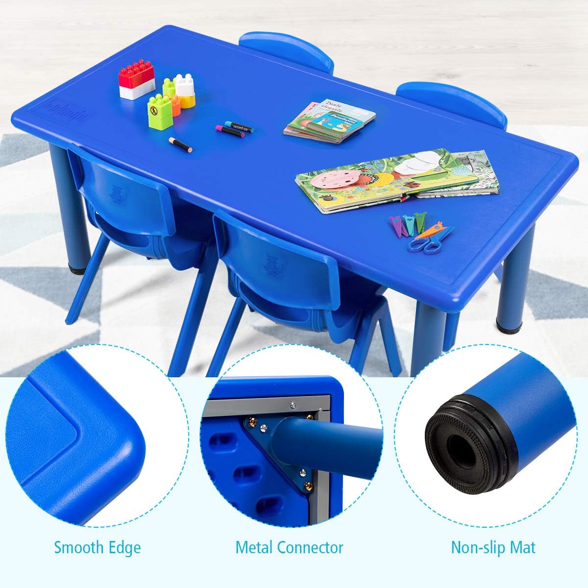 Juego de mesa y silla para niños, 6 sillas apilables, juego de mesa rectangular