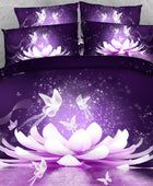 TOPBDHOMES Juego de edredón 3D con estampado de mariposa de Buda y loto púrpura