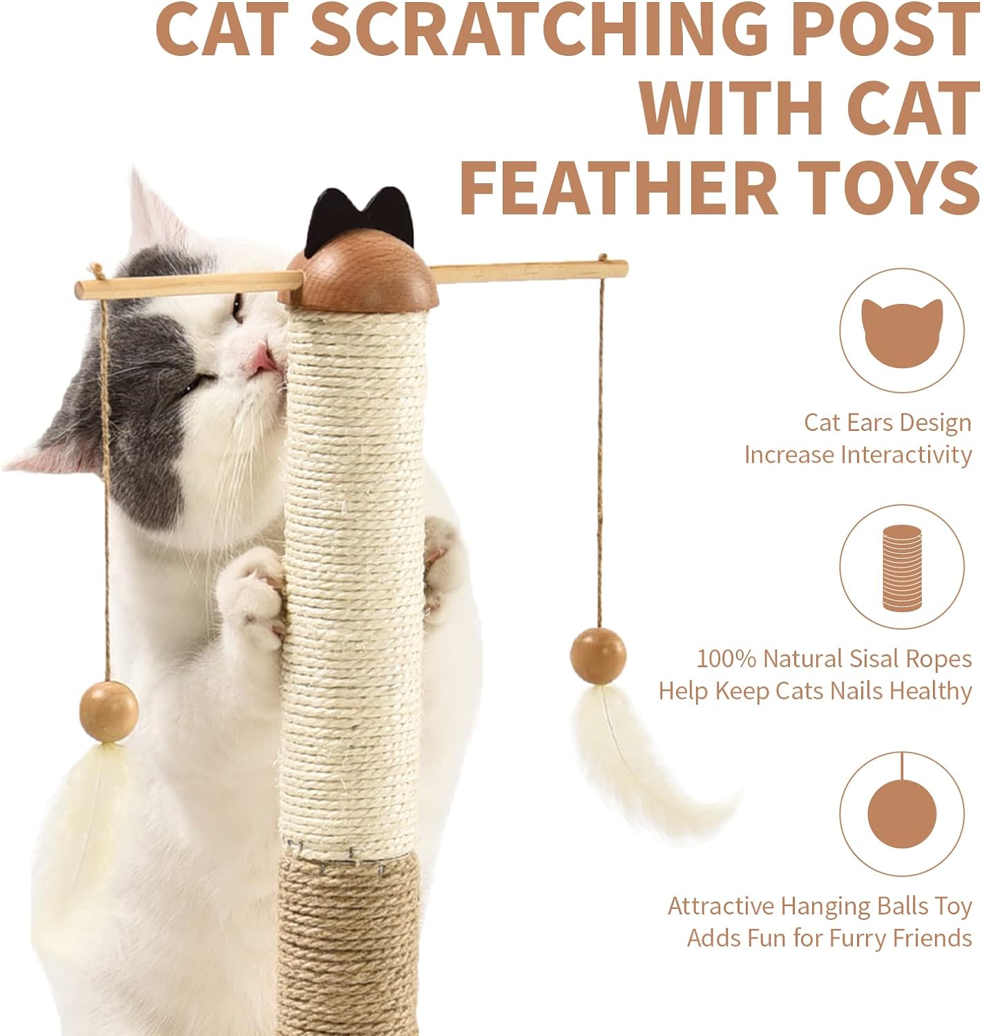 Poste rascador para gatos de interior, juguete de plumas, mesa giratoria de
