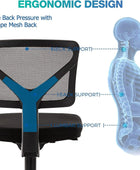 Silla de escritorio pequeña sin brazos con soporte lumbar ergonómico, malla