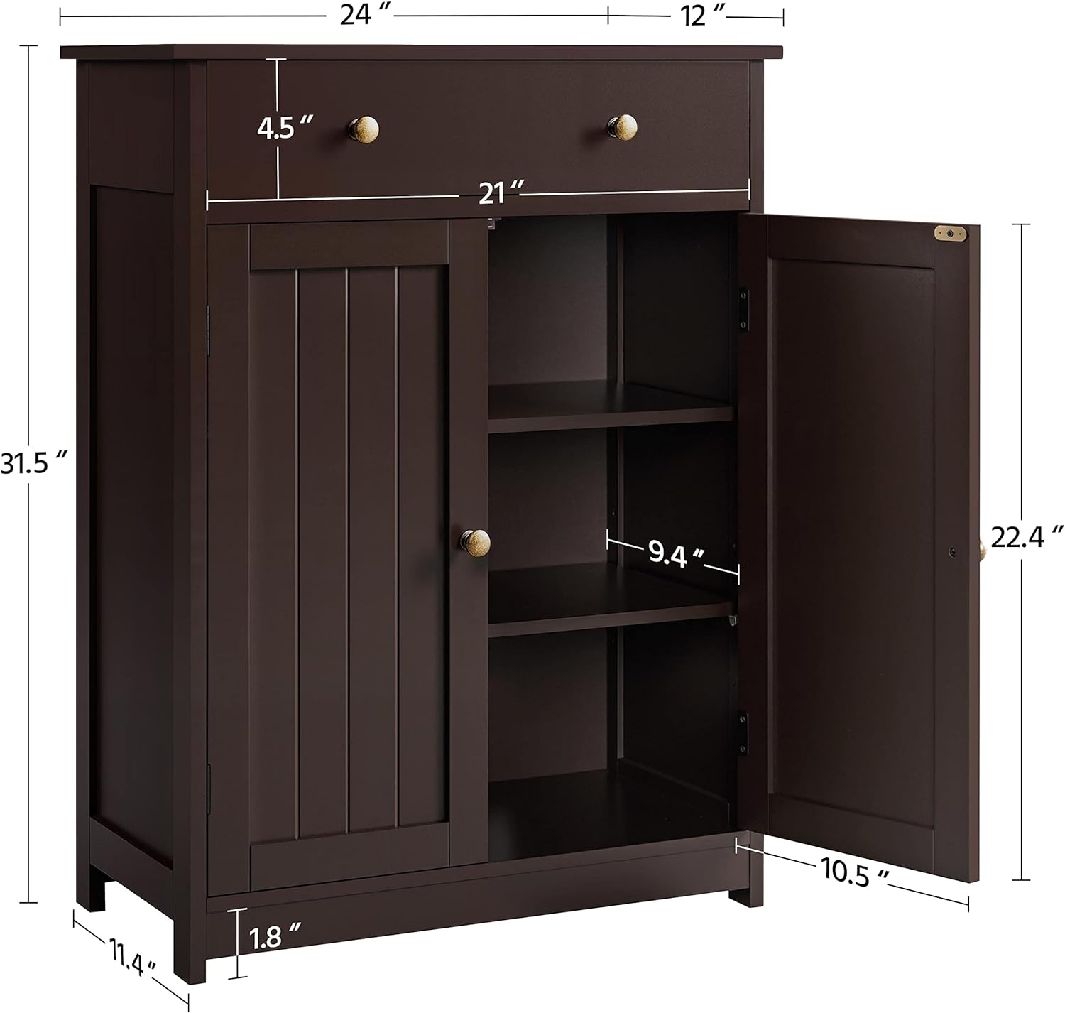 Yaheetech Armario de baño, armario de almacenamiento con 3 estantes  abiertos y una sola puerta, armario alto independiente de lino, organizador  de