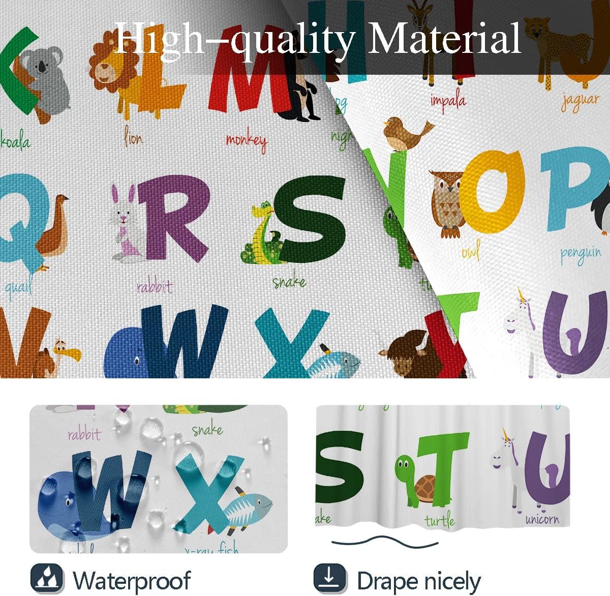 Coxila Linda cortina de ducha ABC con patrón de alfabeto, animales, aprendizaje - VIRTUAL MUEBLES
