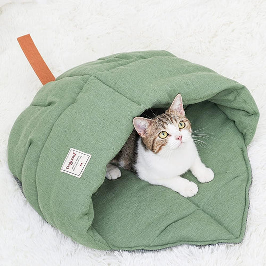 PD50082 Saco de dormir para gatos, cama de tela de lino, nido de hojas de