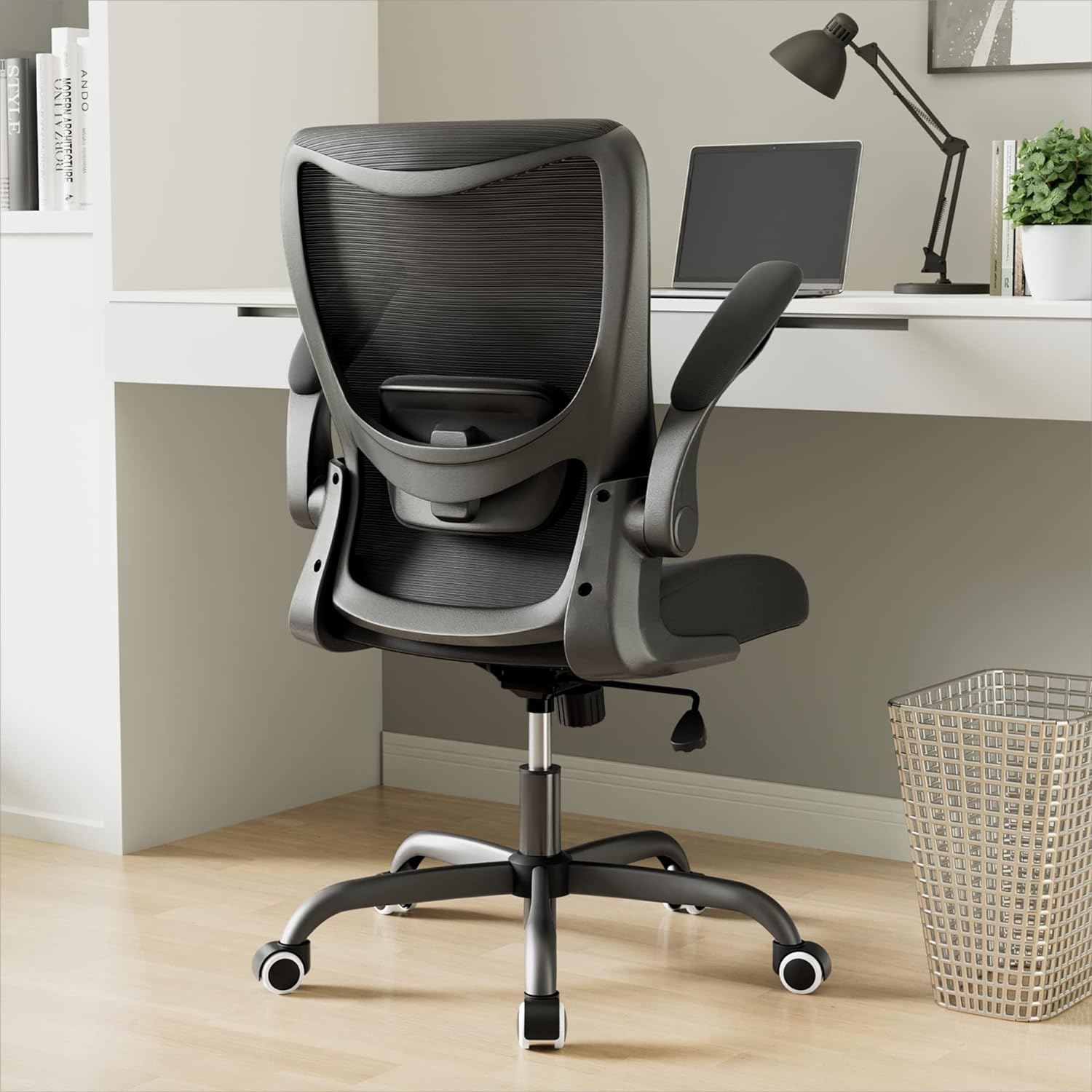 Sillas de escritorio de oficina en casa, sillas de oficina ergonómicas con  reposabrazos abatibles, sillas de escritorio para computadora con soporte