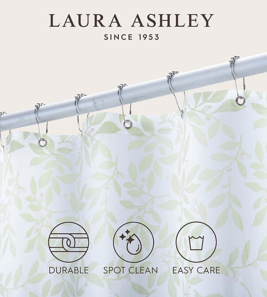 Laura Ashley Cortina de ducha de PEVA con hojas de manzana verde, elegante - VIRTUAL MUEBLES