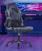 Silla de juegos gris, silla de oficina de piel sintética, brazos abatibles,