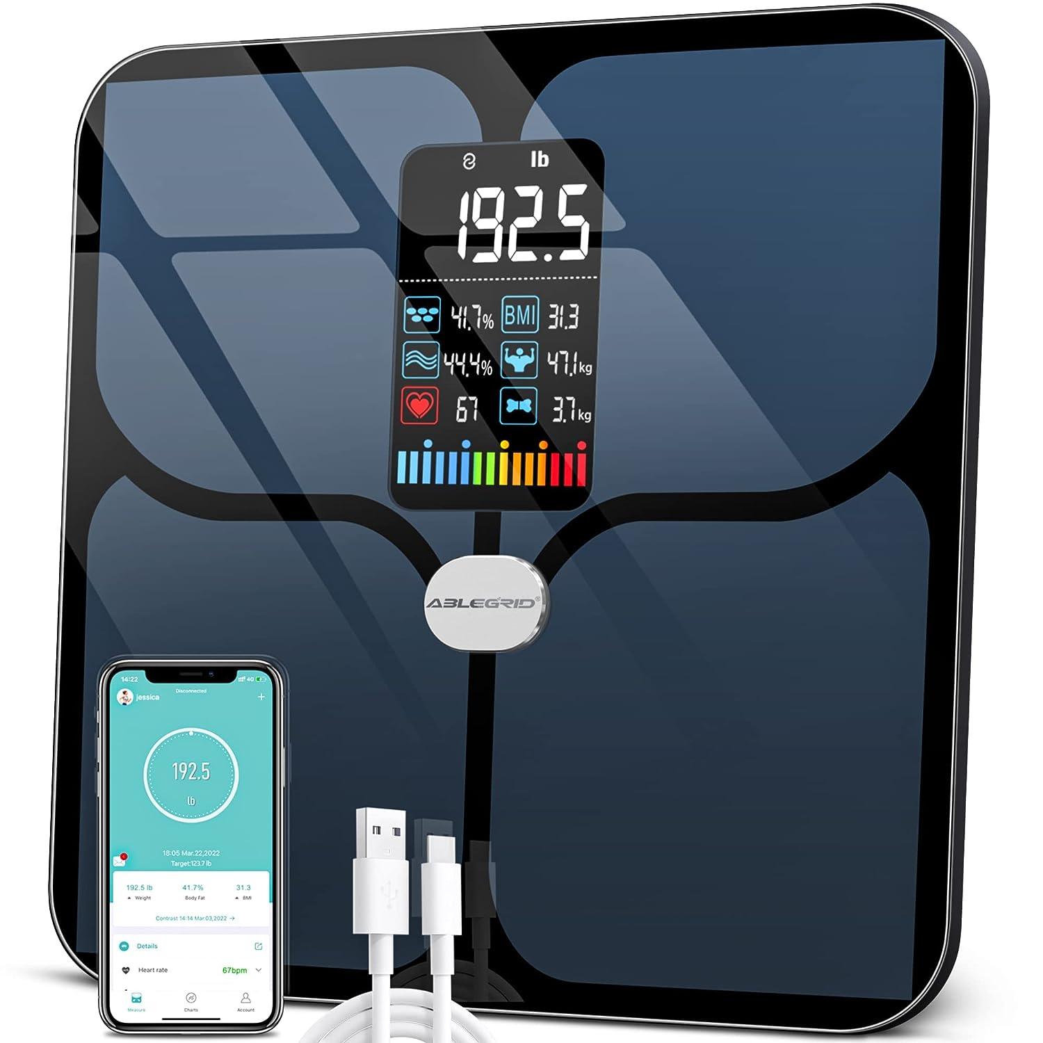Báscula inteligente para peso corporal, con aplicación, báscula digital de  baño, escala de grasa corporal Bluetooth, monitor de frecuencia cardíaca