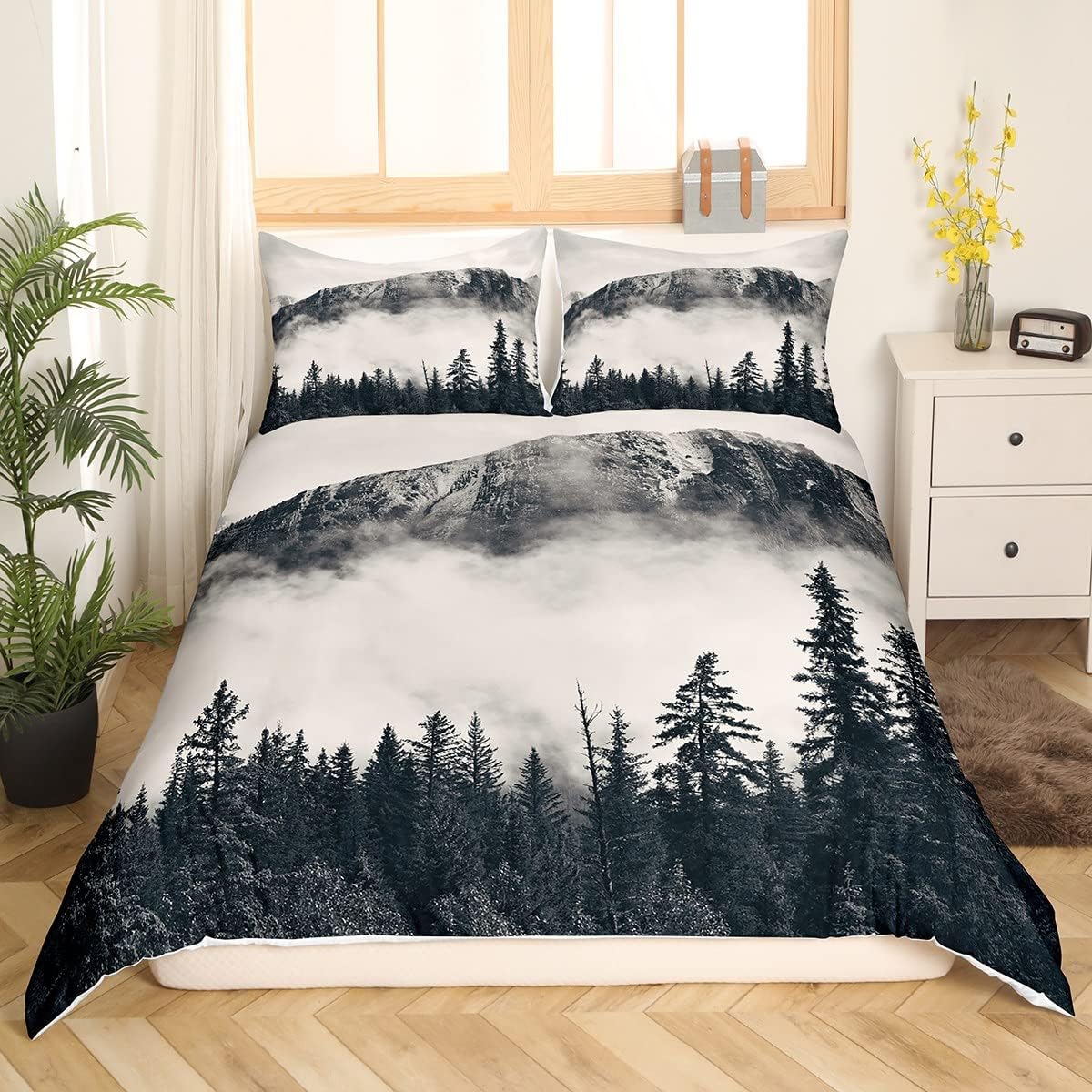 National Park Juego de ropa de cama con diseño de montaña ahumada, funda de