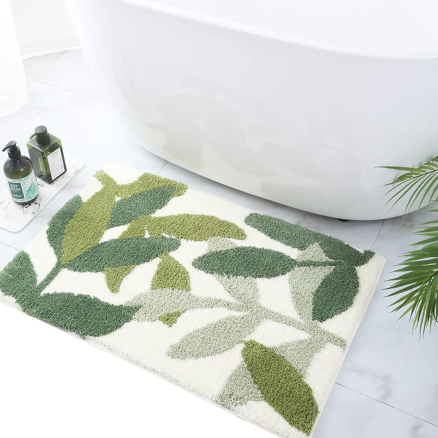 Tapete verde para baño, de microfibra, absorbente, con diseño de hojas con - VIRTUAL MUEBLES