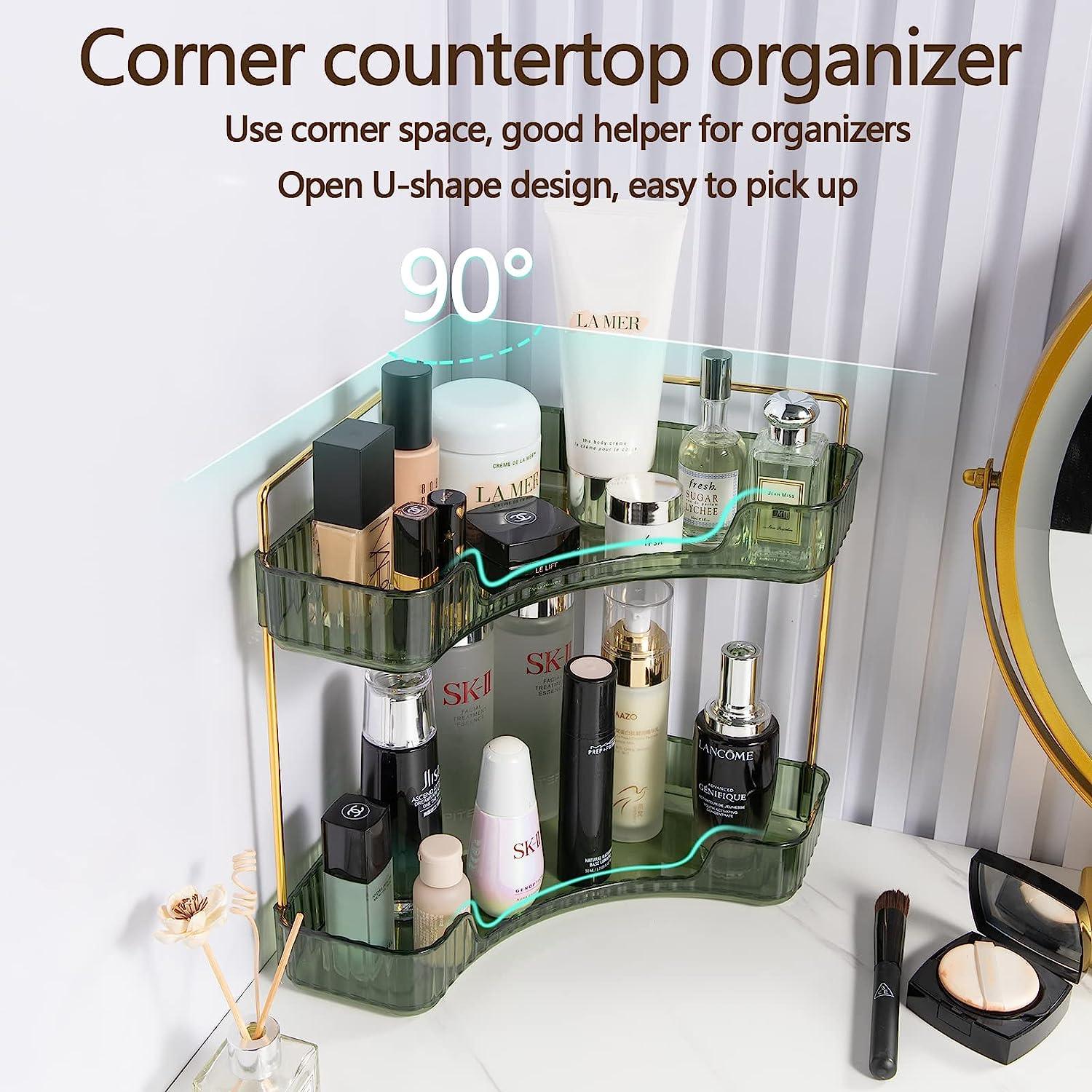 Organizador esquinero de 3 niveles, bandeja de perfume de encimera y  organizador de tocador, almacenamiento de cosméticos de maquillaje,  organizadores
