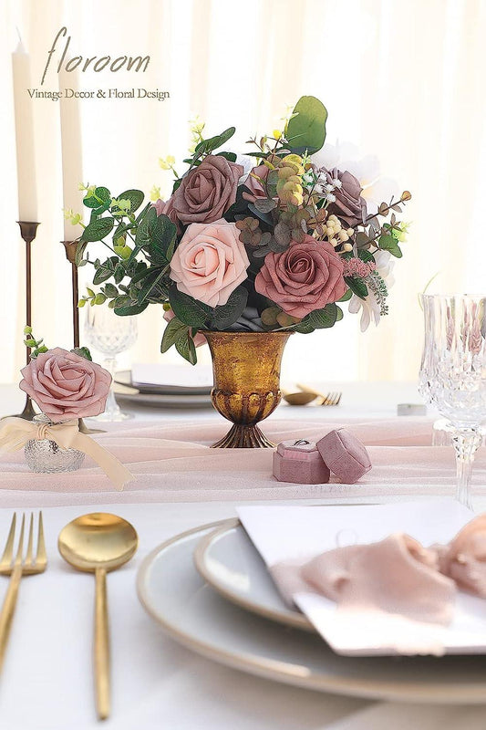 Flores artificiales, 25 piezas de rosas falsas de espuma de aspecto real con - VIRTUAL MUEBLES