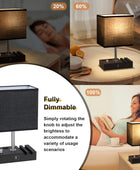 Lámpara de mesa para dormitorio con puertos USB duales, lámpara de noche negra