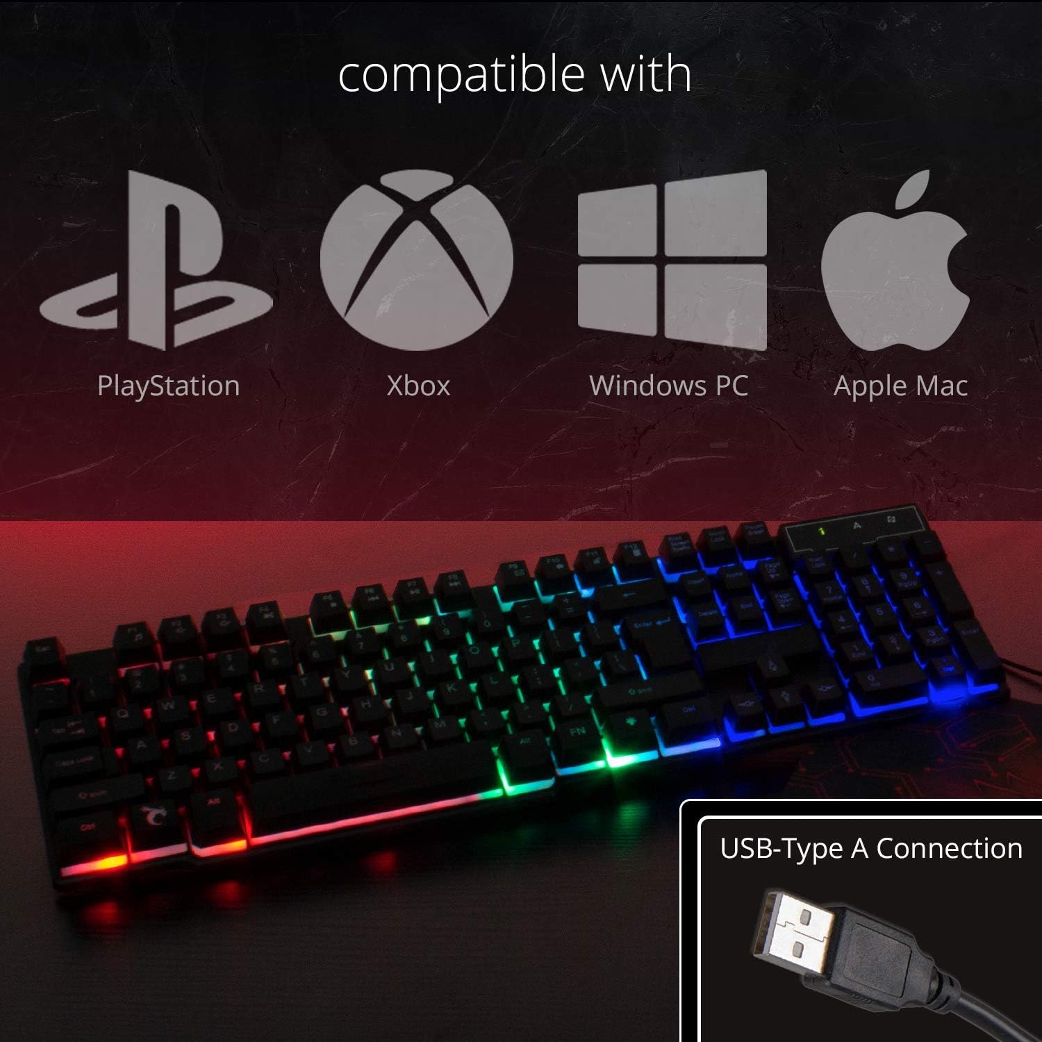 Teclado para juegos RGB USB con cable Rainbow Teclados diseñados para jugadores