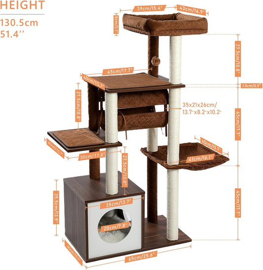 Árbol moderno para gatos de 514 pulgadas torre de madera de 6 niveles con