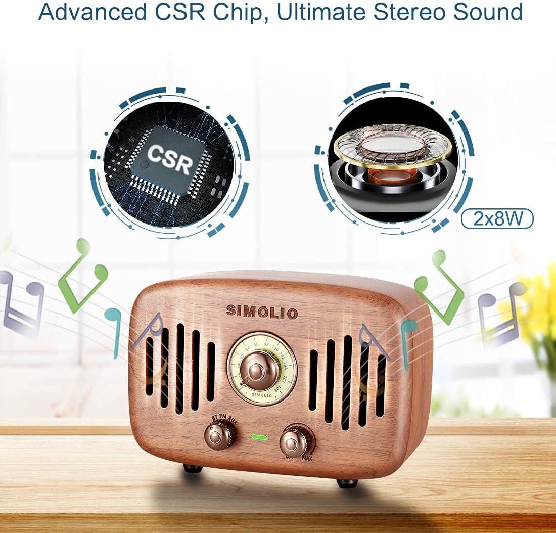 Altavoces Bluetooth retro de radio vintage, fuerte y potente sonido estéreo de