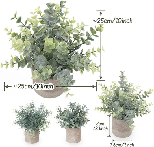 Juego de 3 mini plantas artificiales en maceta, plantas de eucalipto de - VIRTUAL MUEBLES