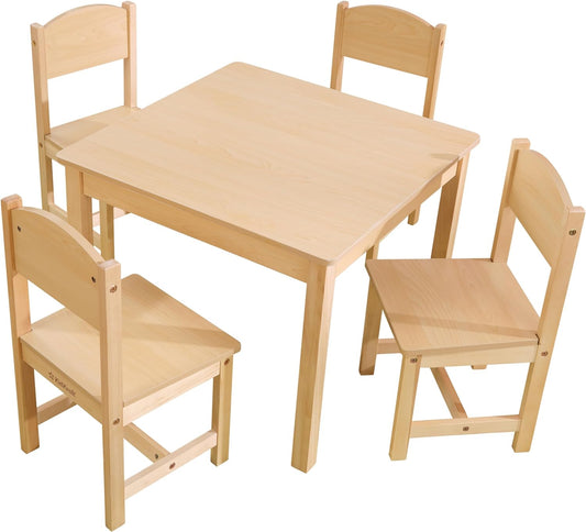 Juego de mesa Farmhouse de madera con 4 sillas, muebles infantiles para arte y