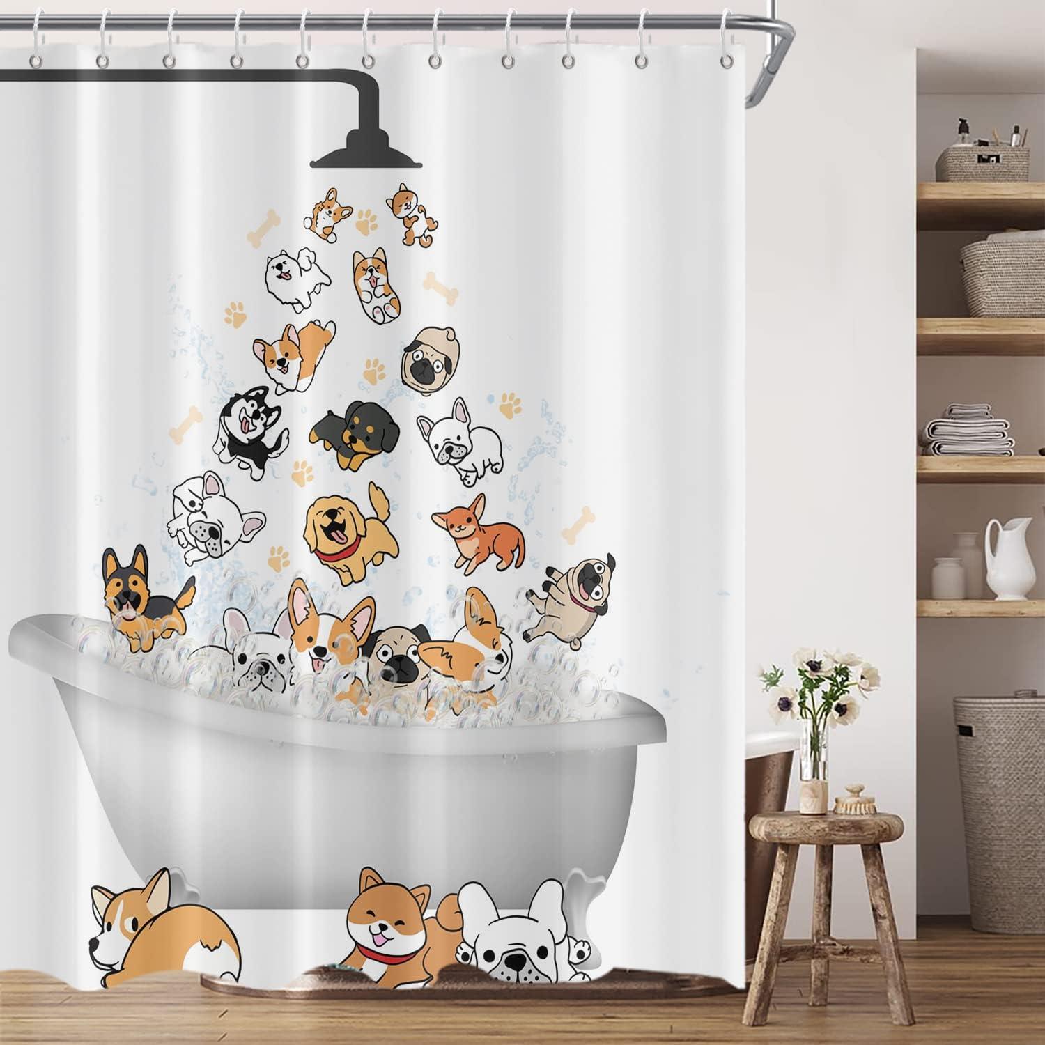 Bonita cortina de ducha con diseño de perros que llueve, divertida cor -  VIRTUAL MUEBLES
