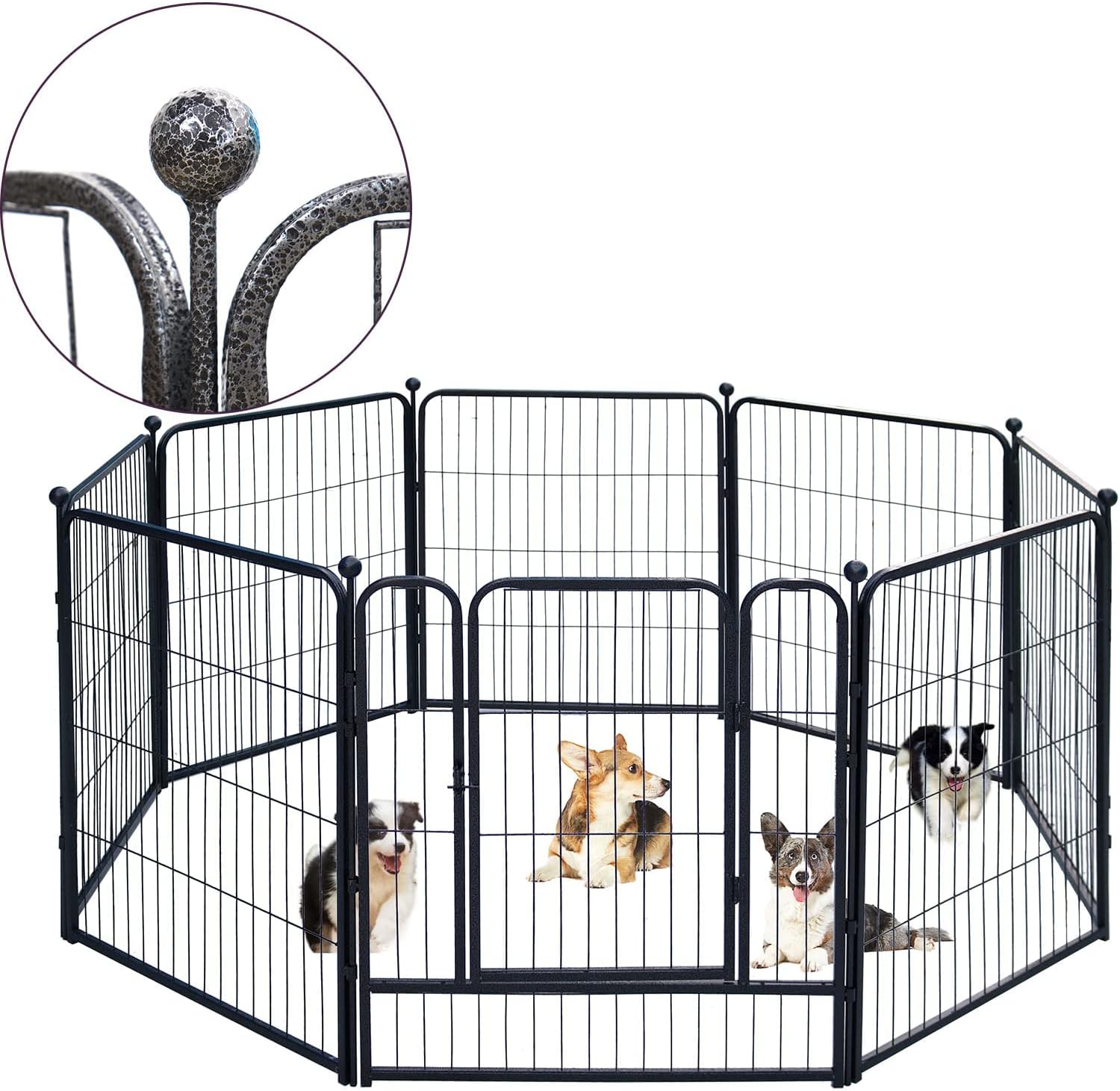 Valla para perros resistente, plegable de metal para interiores y  exteriores, 16 paneles de 32 pulgadas de alto, corral para mascotas con  doble puerta