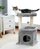 Torre para gatos de interior con condominio privado acogedor para gatos, postes