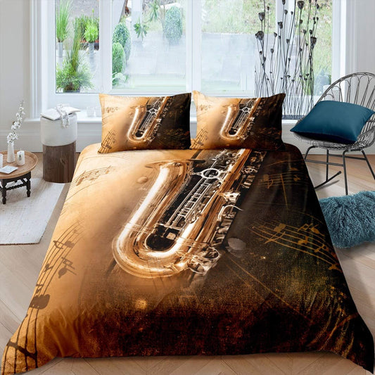 Juego de ropa de cama de saxofón 3D, funda de edredón de música clásica para