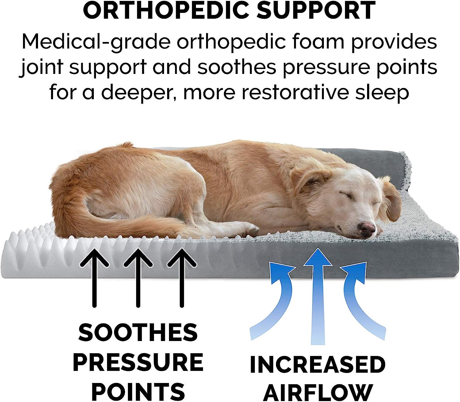 Cama ortopédica de espuma para perros, de piel sintética y gamuza, en forma de