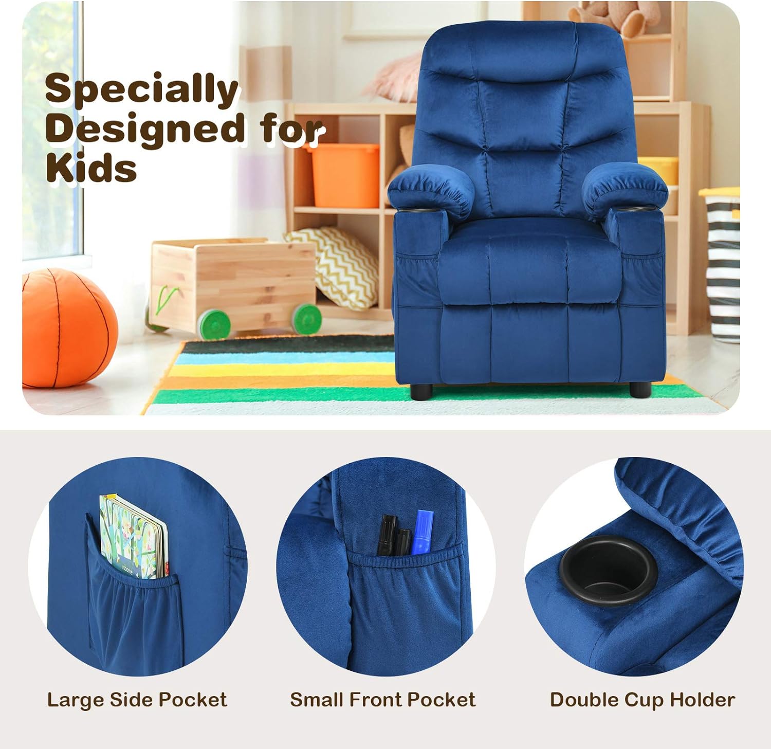 Silla reclinable para niños con soporte para tazas, silla de salón de