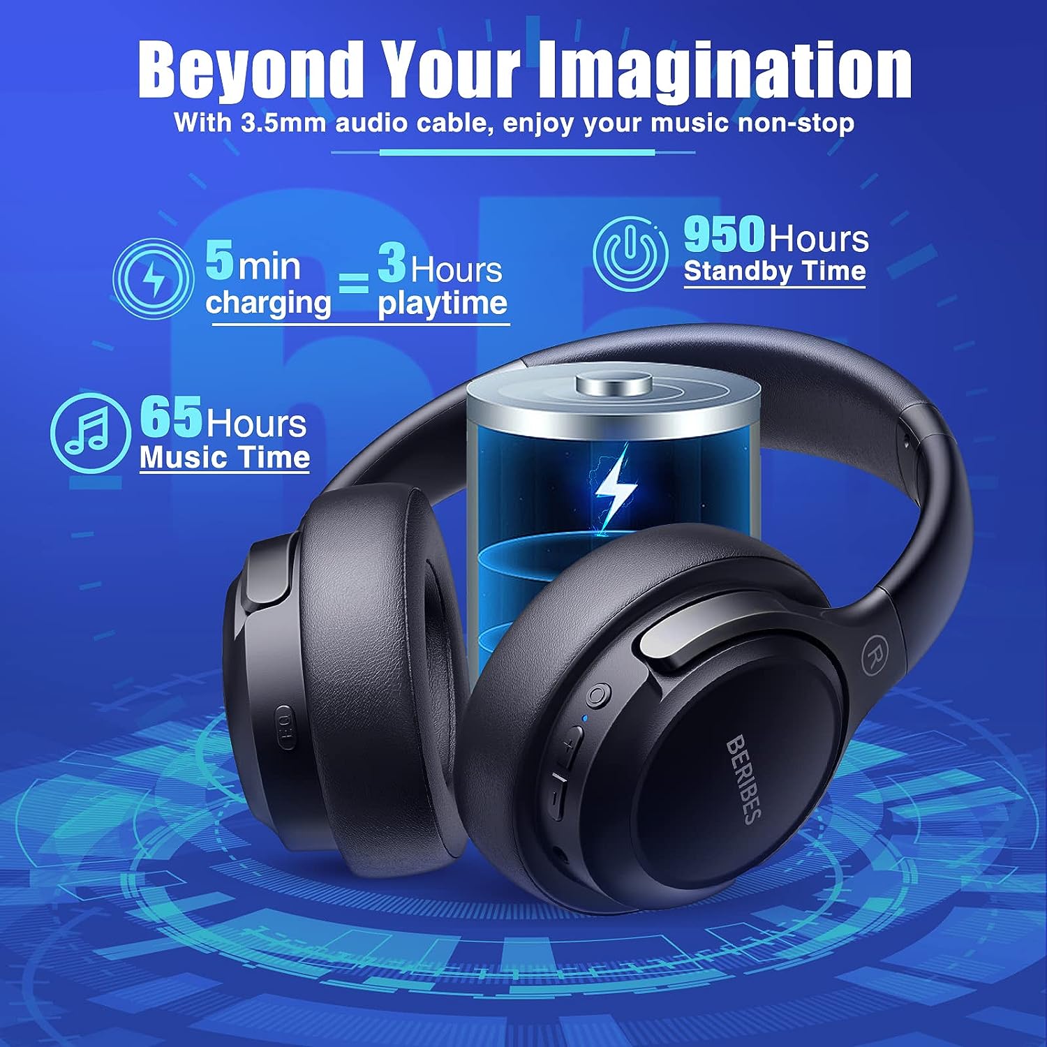 Auriculares Bluetooth sobre la oreja tiempo de reproducción de 65 horas y 3