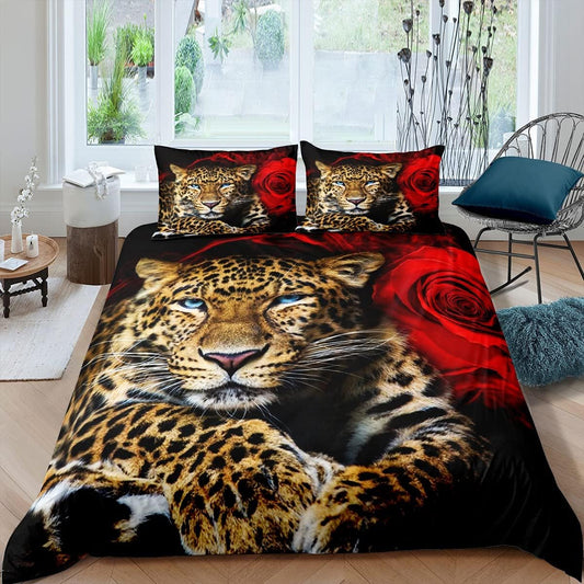 Funda de edredón de leopardo, juego de ropa de cama de guepardo, funda de
