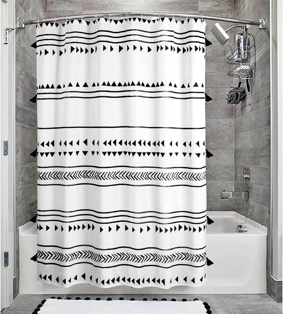 Cortinas de ducha modernas en blanco y negro para baño, tela geométric -  VIRTUAL MUEBLES