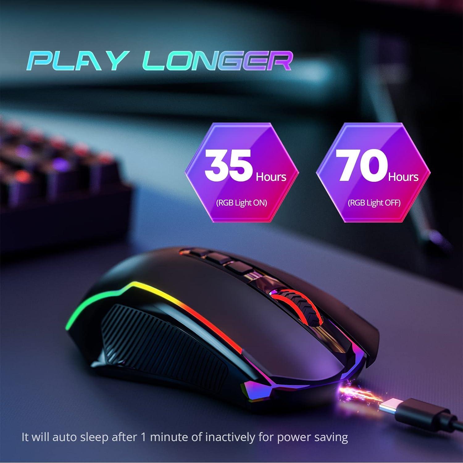 Redragon Mouse para juegos mouse inalámbrico para juegos con retroiluminación