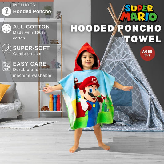 Franco Super Mario Poncho de toalla con capucha para niños, para playa, - VIRTUAL MUEBLES