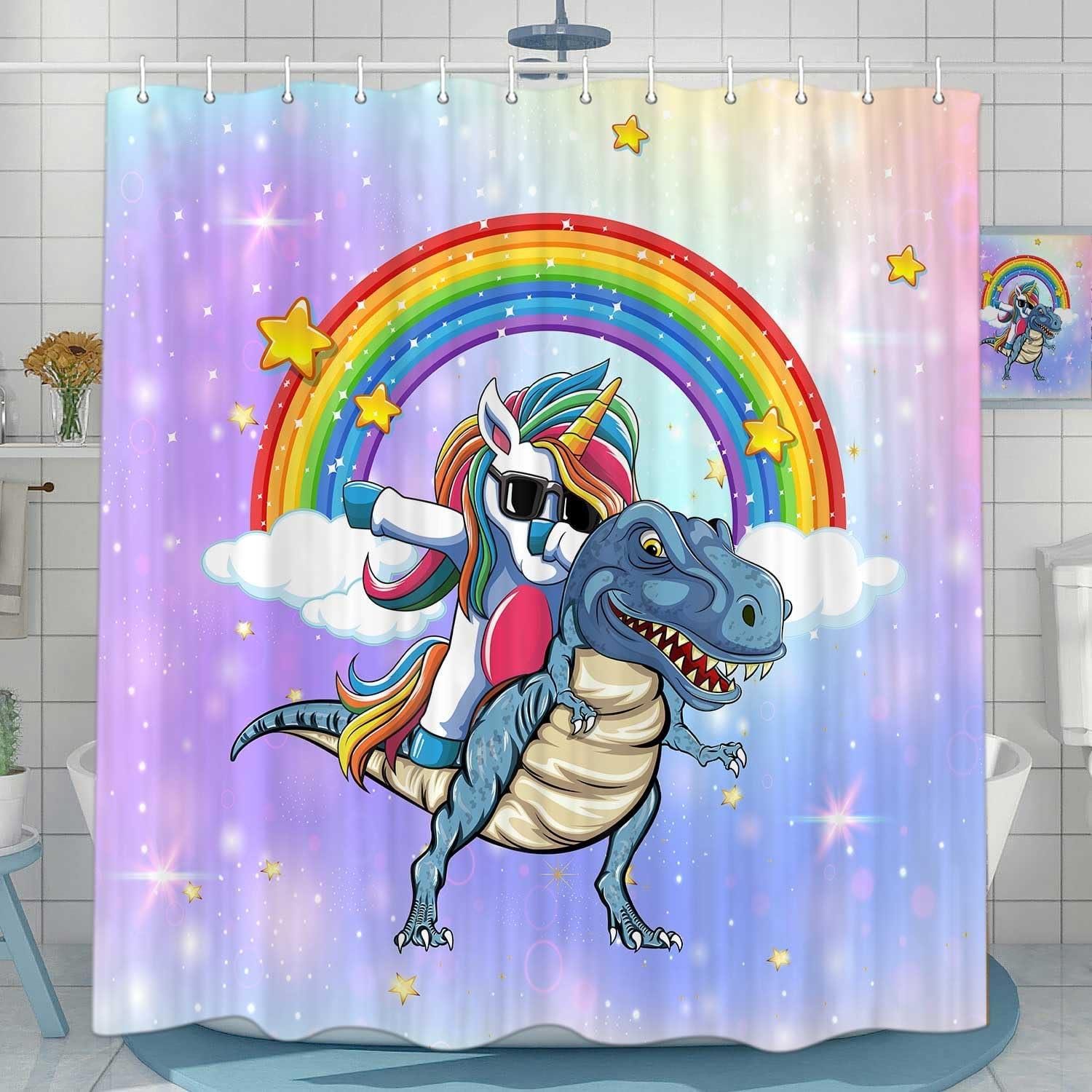 Bonita cortina de ducha de dinosaurio con diseño de unicornio para el -  VIRTUAL MUEBLES