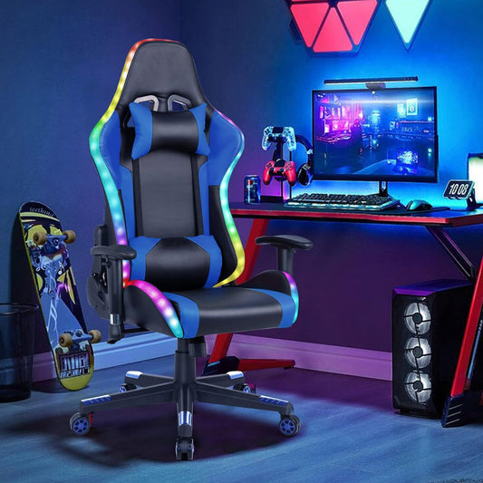 Silla de juegos con altavoces, silla de videojuegos con luz RGB ergonómica de