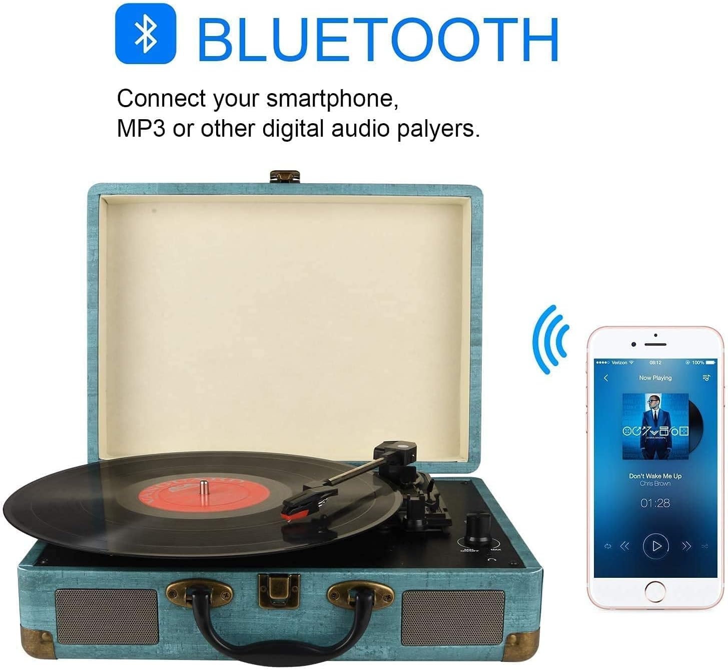 Tocadiscos de vinilo con receptor Bluetooth incorporado y 2 altavoces -  Default Title - VIRTUAL MUEBLES