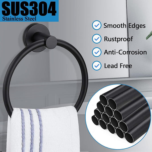 Anillo de toalla negro mate para baño, 1 paquete, soporte para toallas de baño - VIRTUAL MUEBLES
